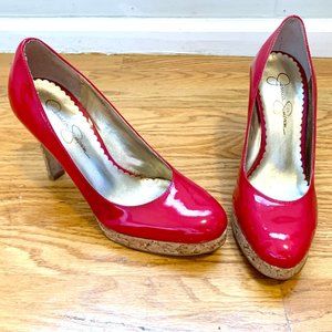 Red Jessica Simpson Cork Heels 5.5